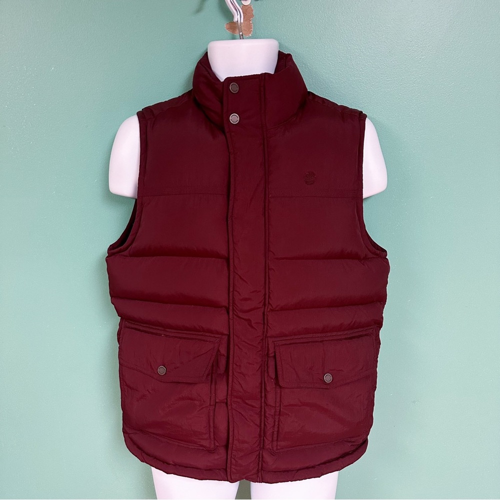 Timberland Maroon Zip Up Snap Closure Puffer Vest Mens Size M View 3